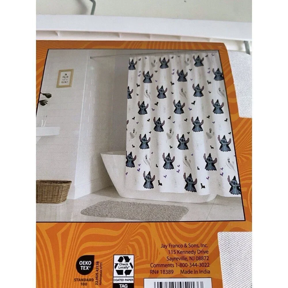 Disney Halloween Lilo Stitch Fabric Shower Curtain Witch Spider Web 72 X 72” NEW